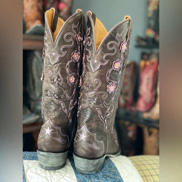 RARE Old Gringo CHIQUIRODA chocolate and purple flower boots - Picture 5 of 7